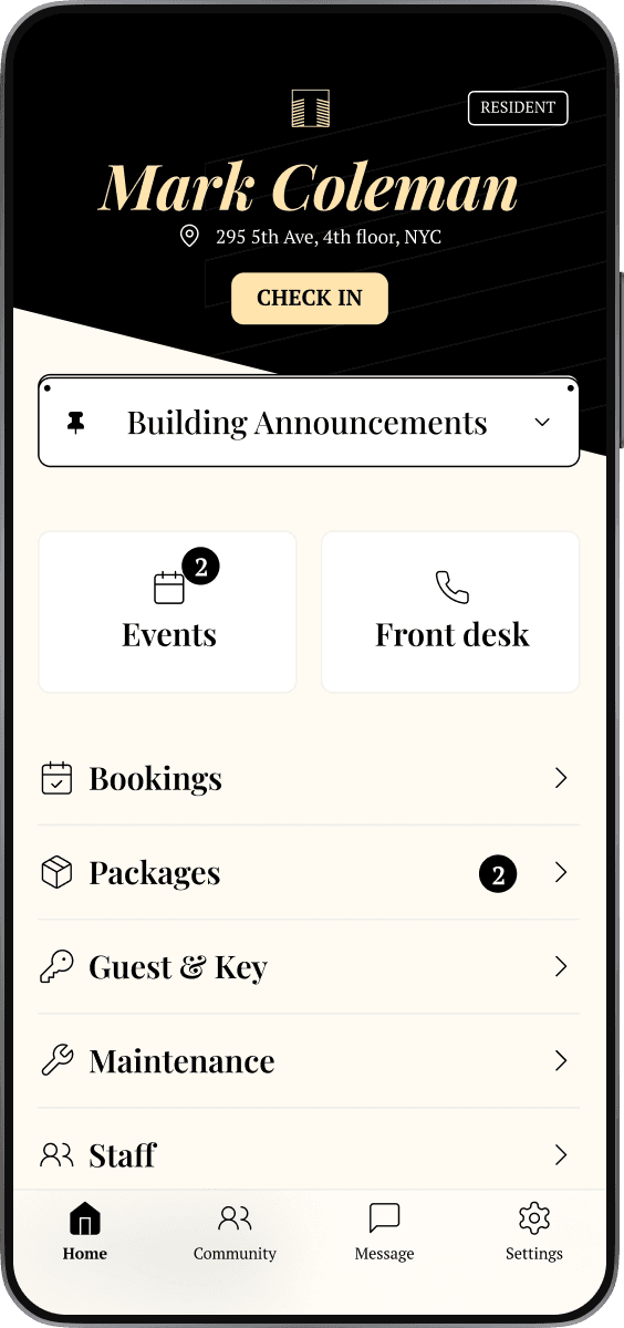 Tower Societies app staff screen